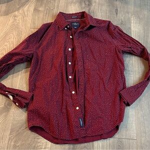 American Eagle Outfitters Maroon Polka Dot Shirt